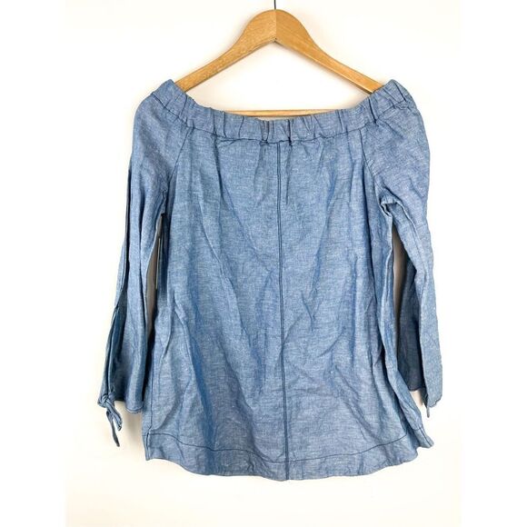 NWT Free People Womens Show Some Shoulder Top Off Shoulder Blue Chambray Top Siz - Picture 6 of 11